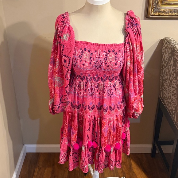 SUNDRESS Dresses & Skirts - SUNDRESS Hot Pink Boho Smocked Mini Dress